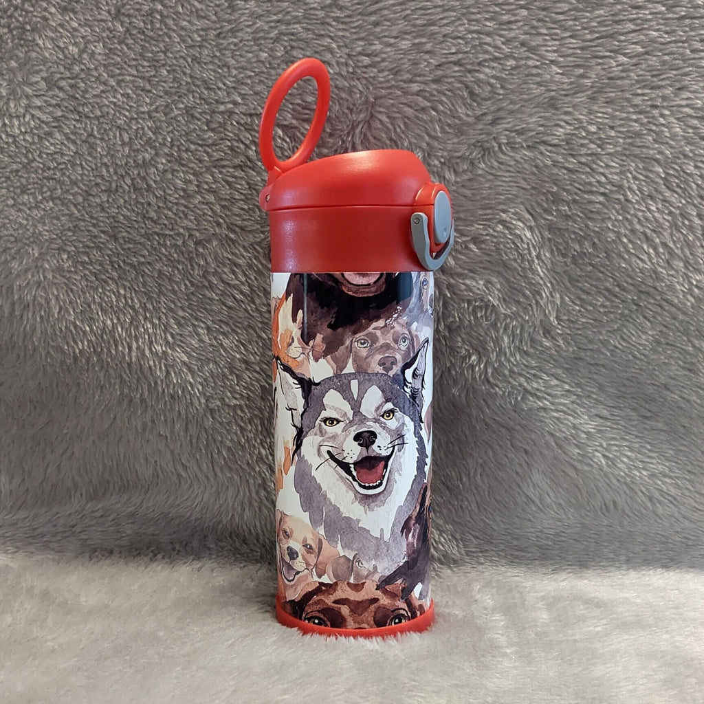 Kids Dog Water Bottle 12oz With Reusable Straw Can Be Personalized