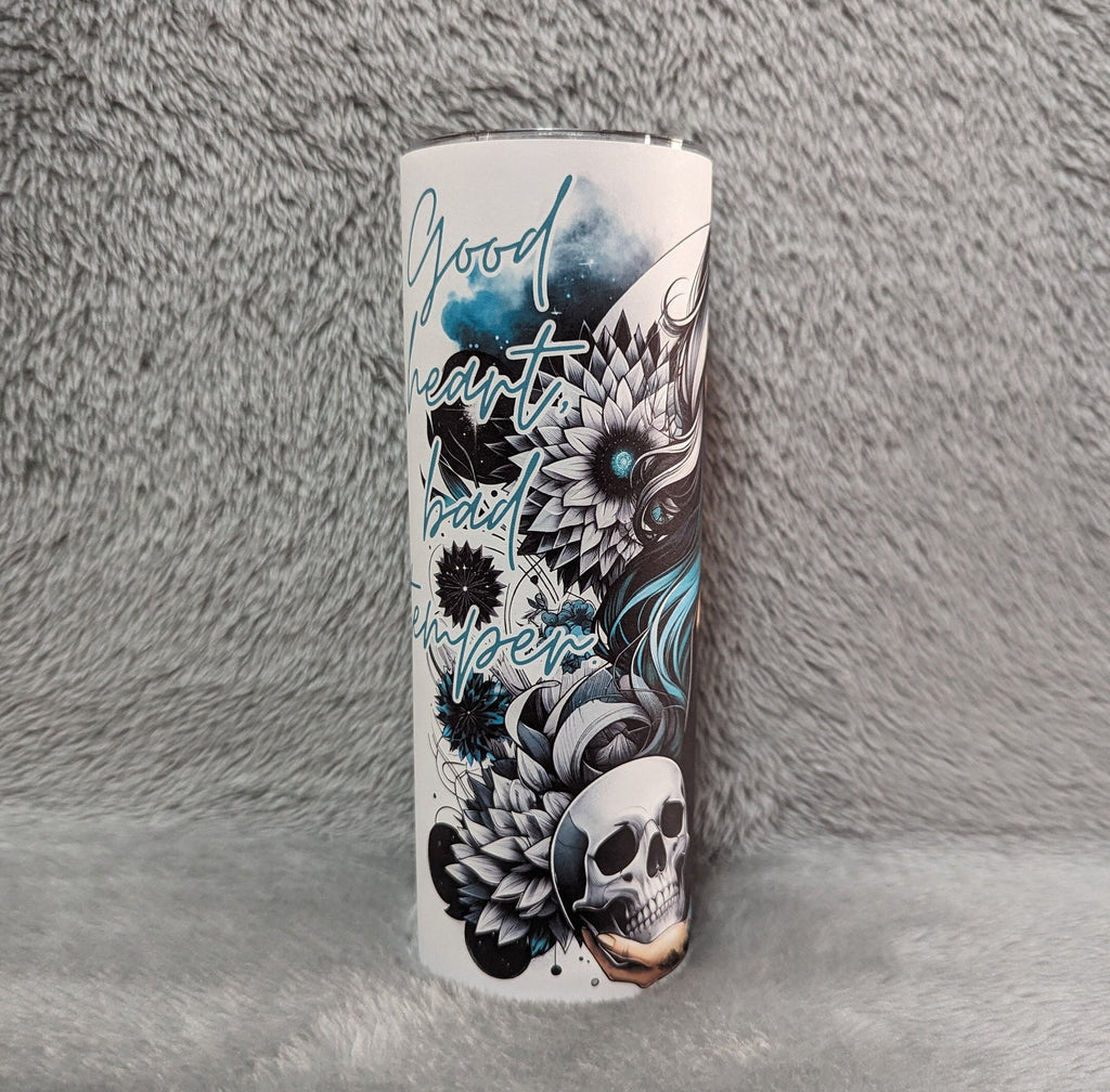 Good Heart Bad Temper Girl Tumbler 20oz With Reusable Straw, Can Be Personalized