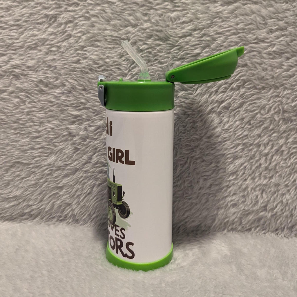 Kids Tractor Water Bottle Just A Girl Who Loves Tractors 12oz With Reusable Straw Can Be Personalized