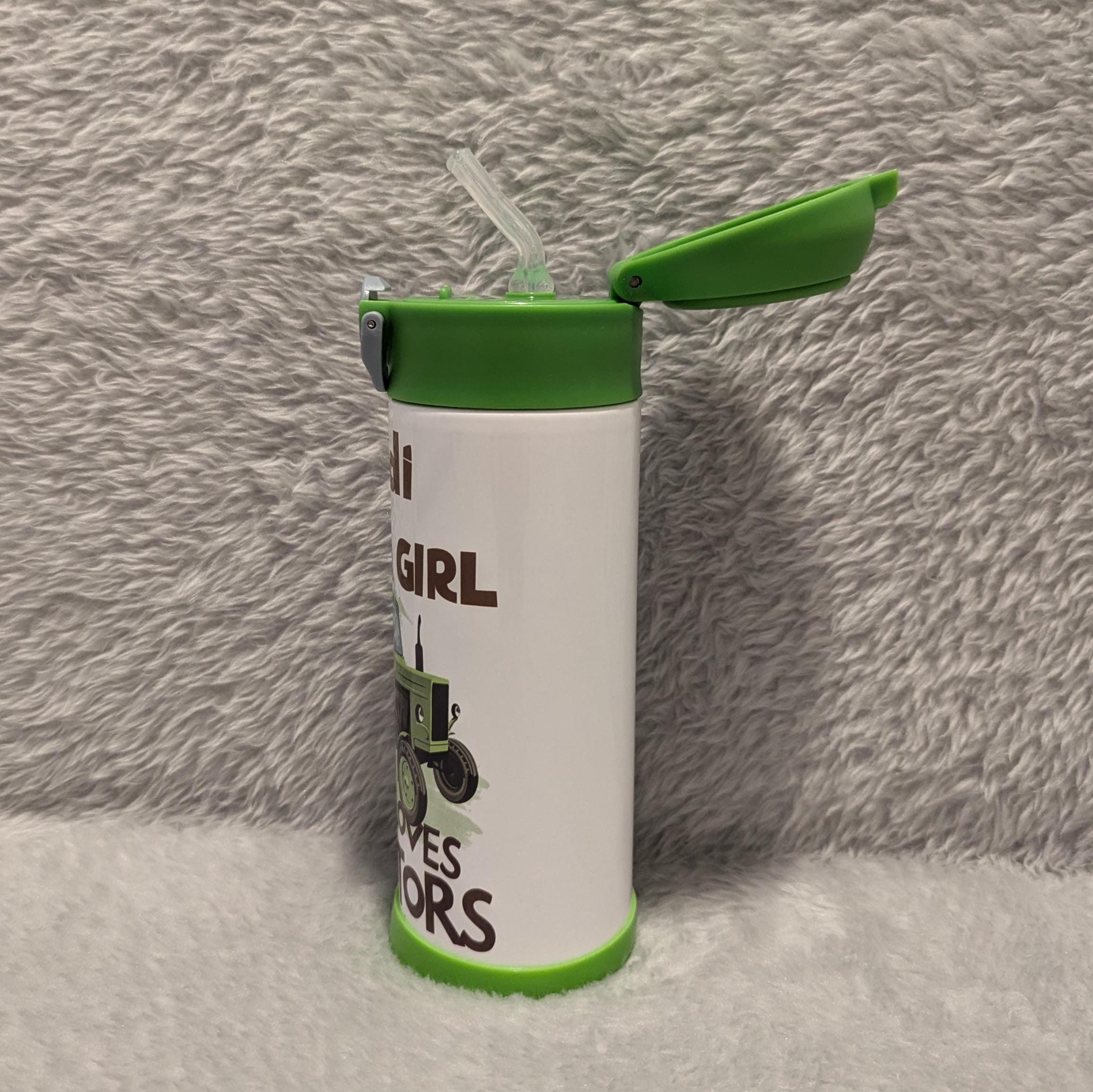Kids Tractor Water Bottle Just A Girl Who Loves Tractors 12oz With Reusable Straw Can Be Personalized