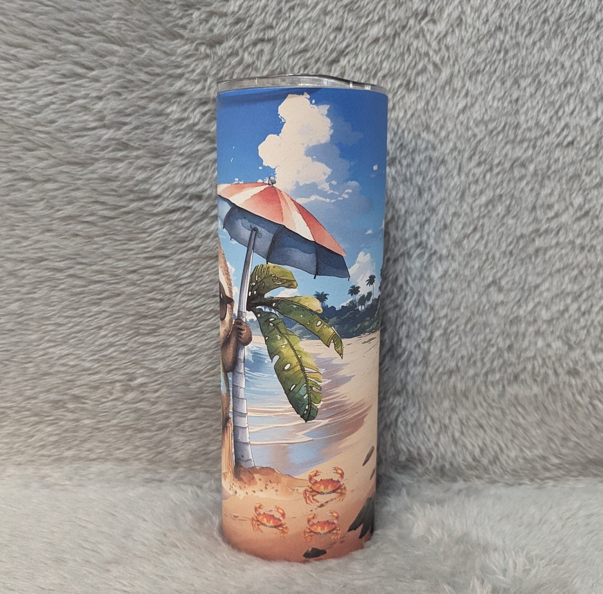Colorful Beach Sloth Tumbler 20oz With Reusable Straw, Can Be Personalized