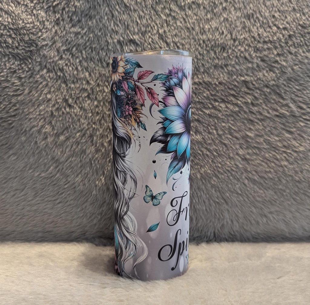 Boho Free Spirit Girl Tumbler 20oz With Reusable Straw, Can Be Personalized