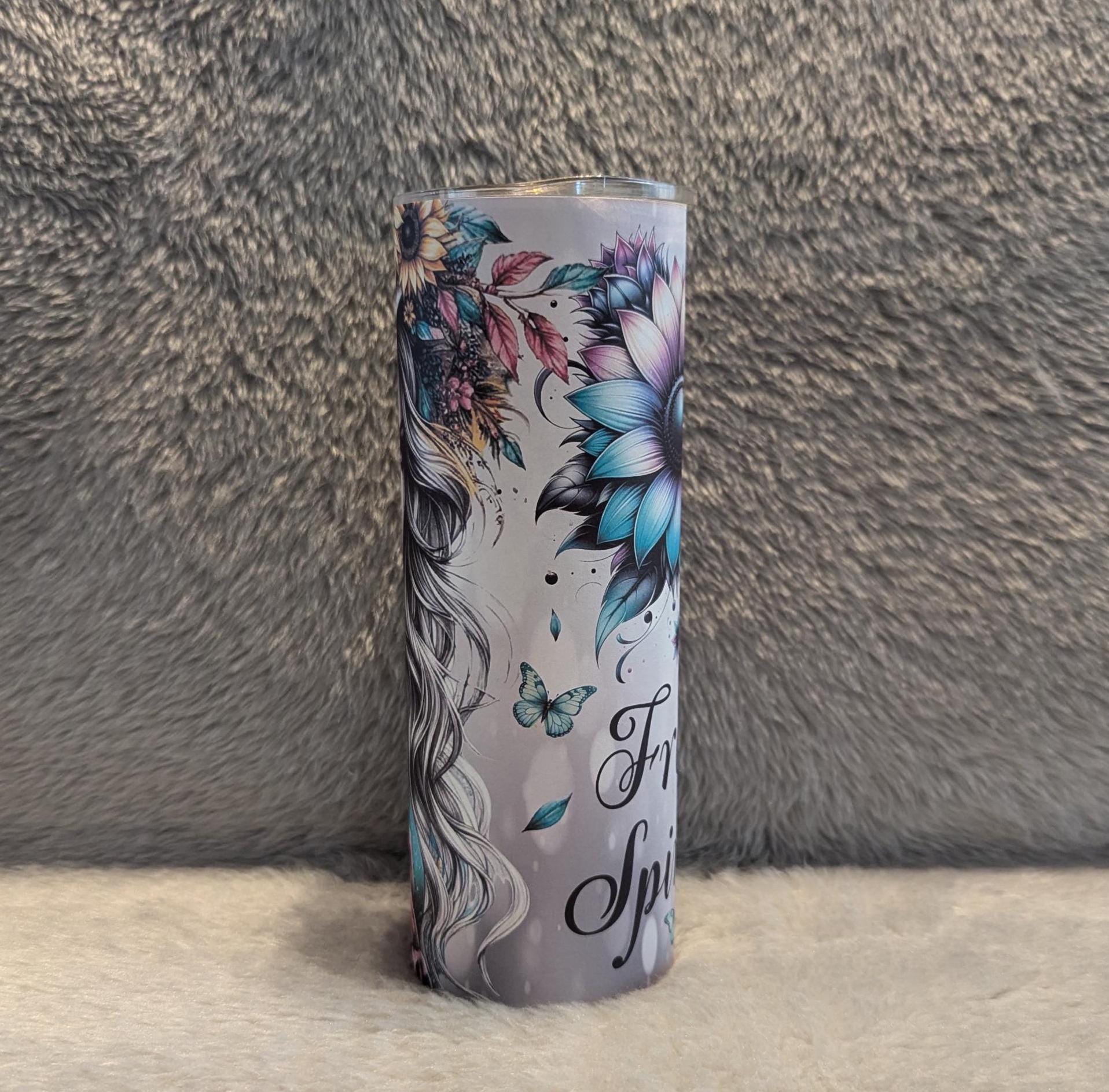 Boho Free Spirit Girl Tumbler 20oz With Reusable Straw, Can Be Personalized