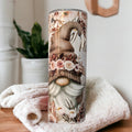 Gnome Tumbler With A Gnome Couple and Flowers 20oz With Reusable Straw, Can Be Personalized