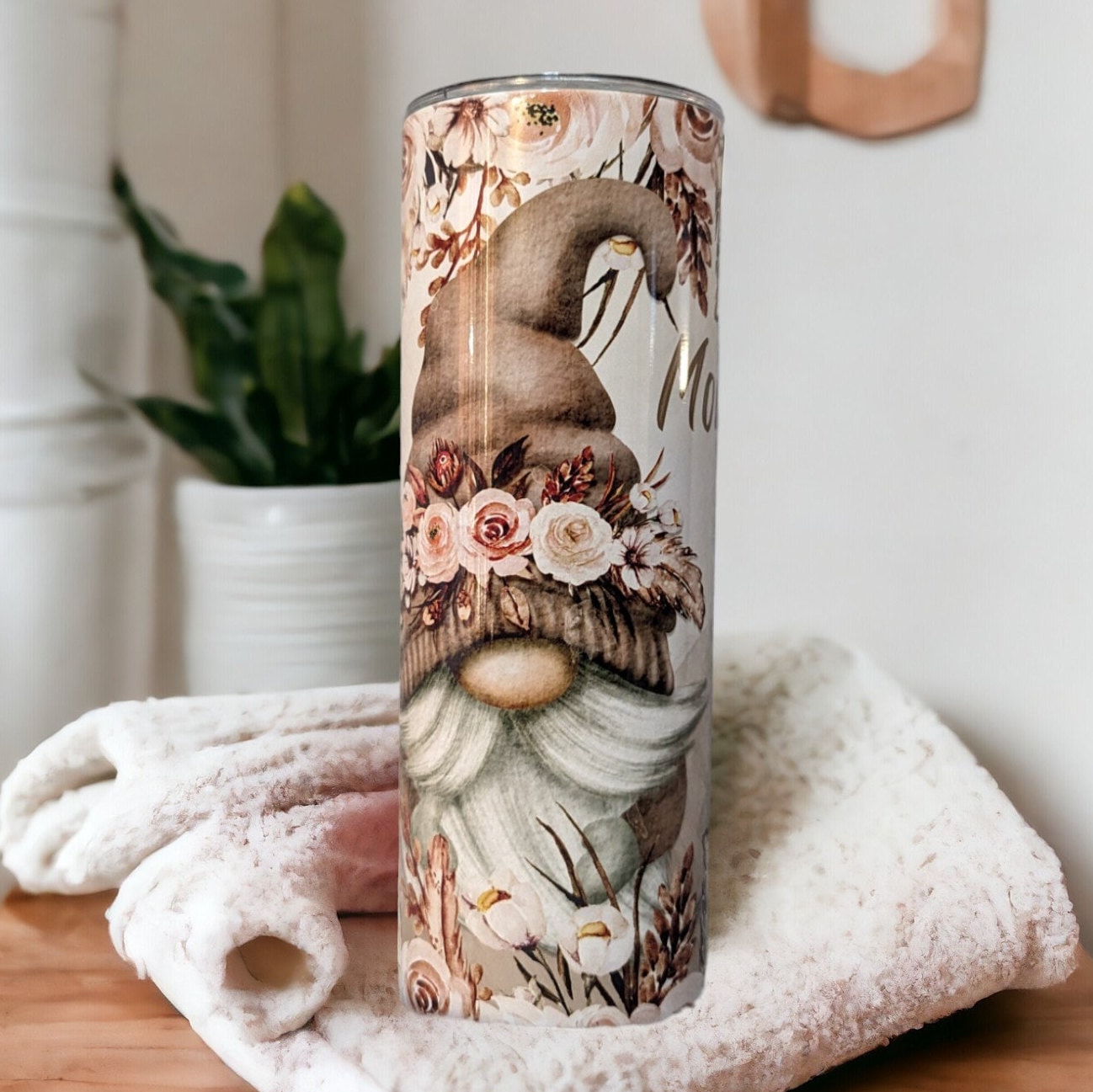 Gnome Tumbler With A Gnome Couple and Flowers 20oz With Reusable Straw, Can Be Personalized