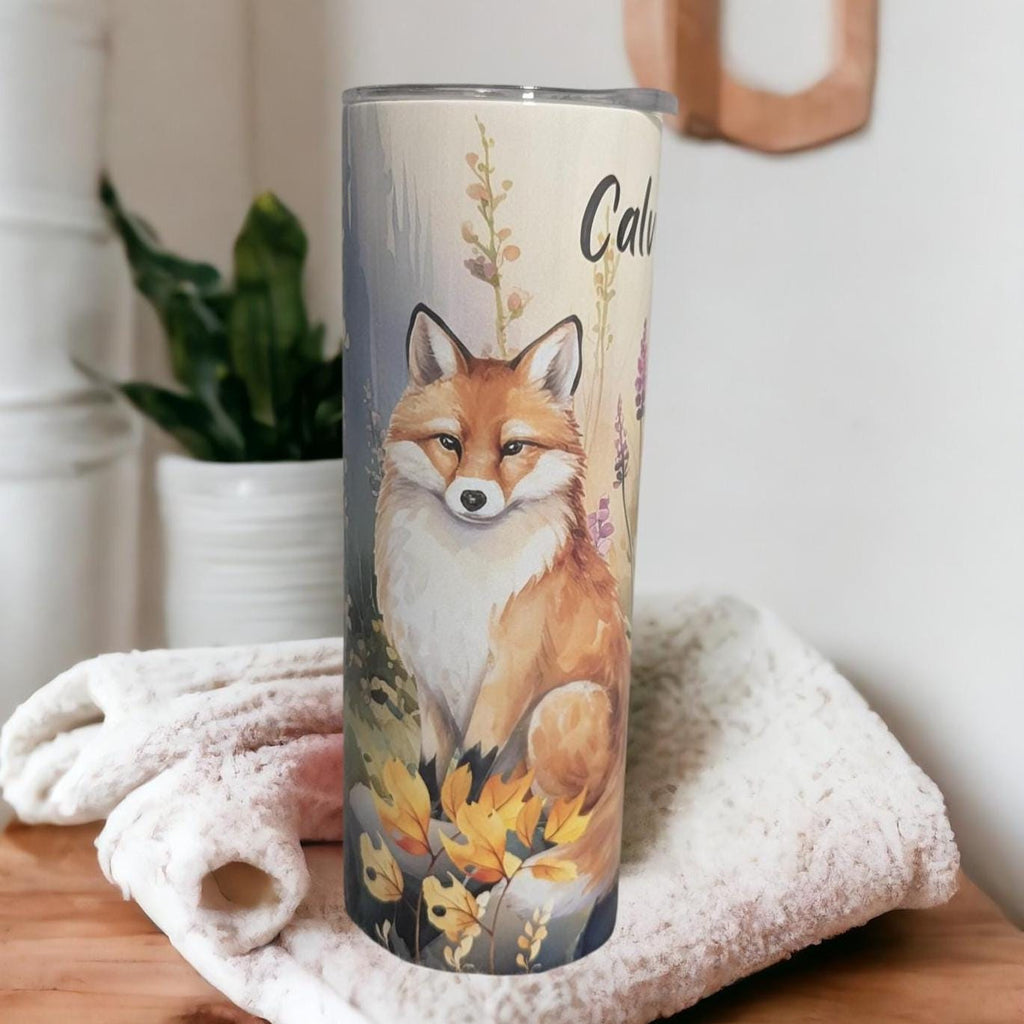 Fox Tumbler With A Family of Foxes 20oz With Reusable Straw, Can Be Personalized