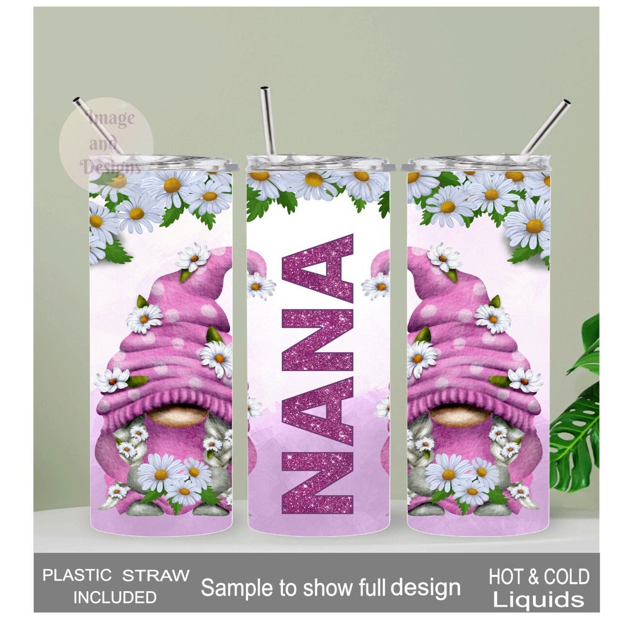 Gnome Tumbler with Gnomes and Daisies 20oz With Reusable Straw, Can Be Personalized