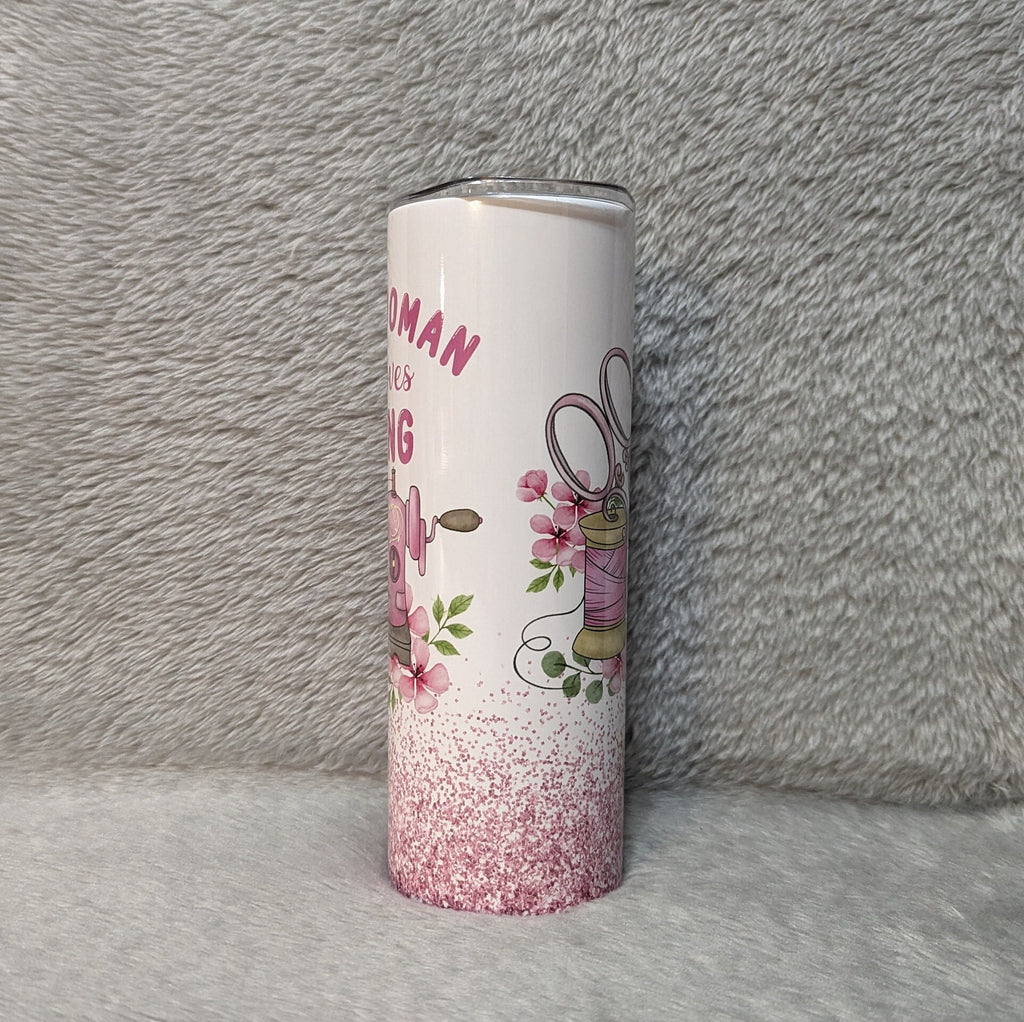 Just A Woman Who Loves Sewing Tumbler 20oz With Reusable Straw, Can Be Personalized