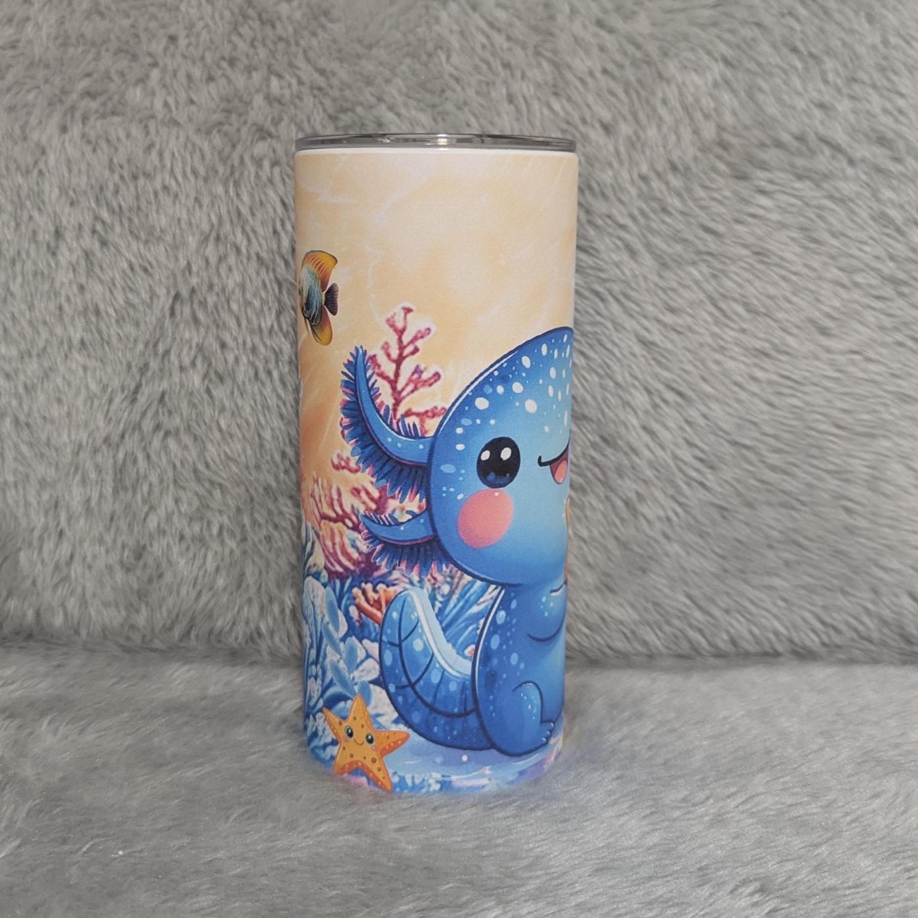 Kids Axolotl Tumbler 15oz With Reusable Straw, Can Be Personalized