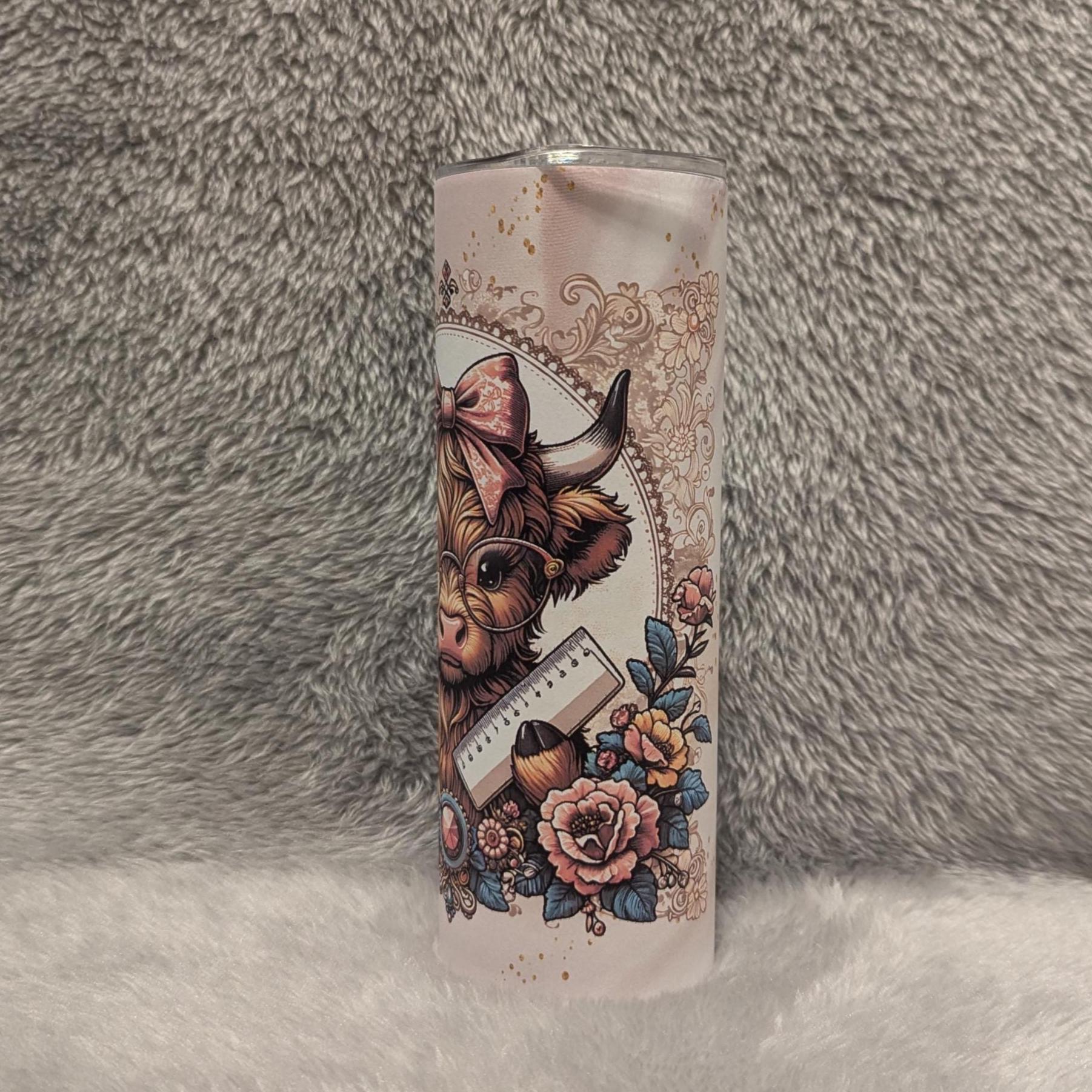 Highland Cow Teacher Tumbler 20oz With Reusable Straw, Can Be Personalized