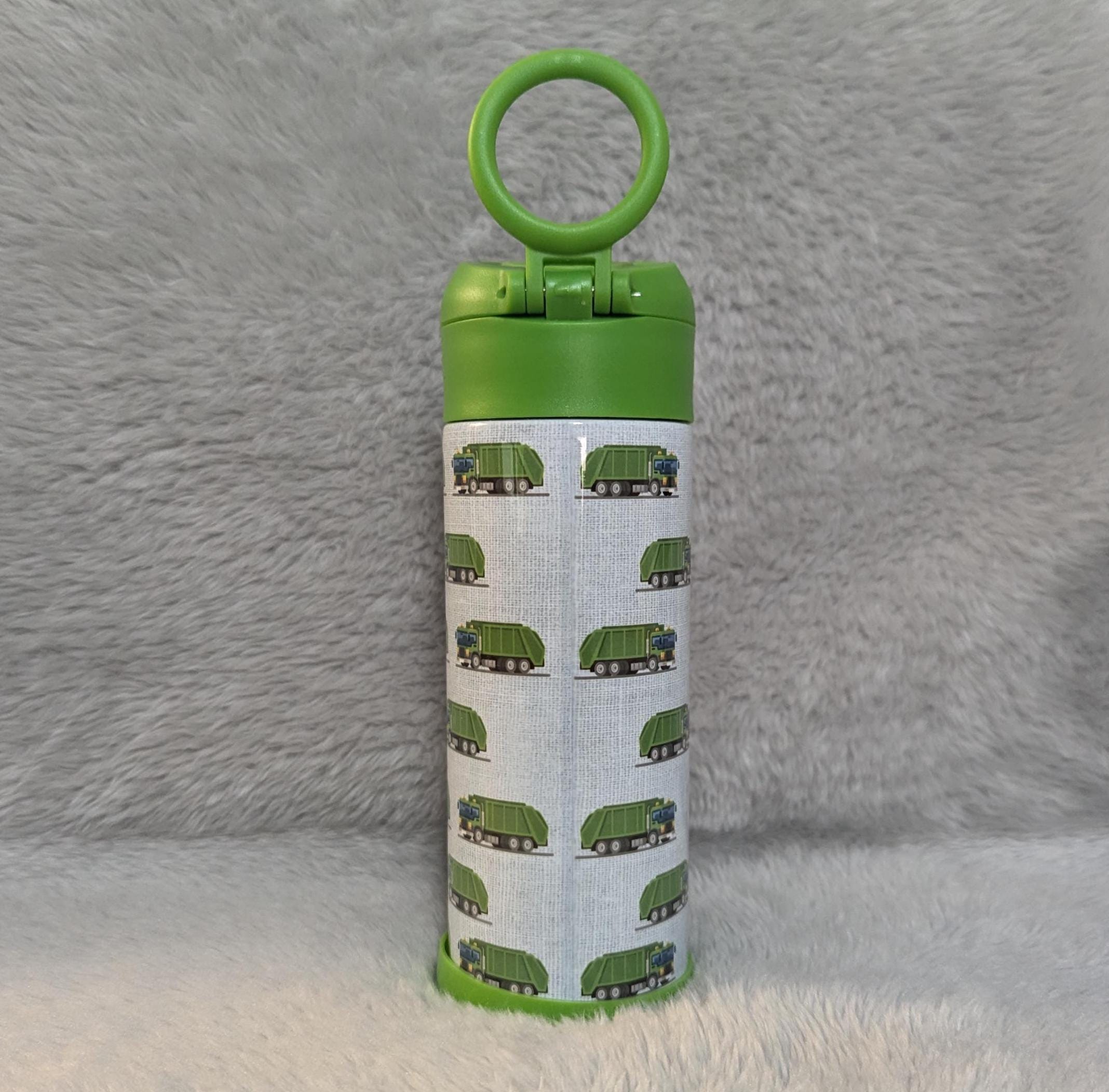 Kids Garbage Truck Water Bottle 12oz With Reusable Straw, Can Be Personalized