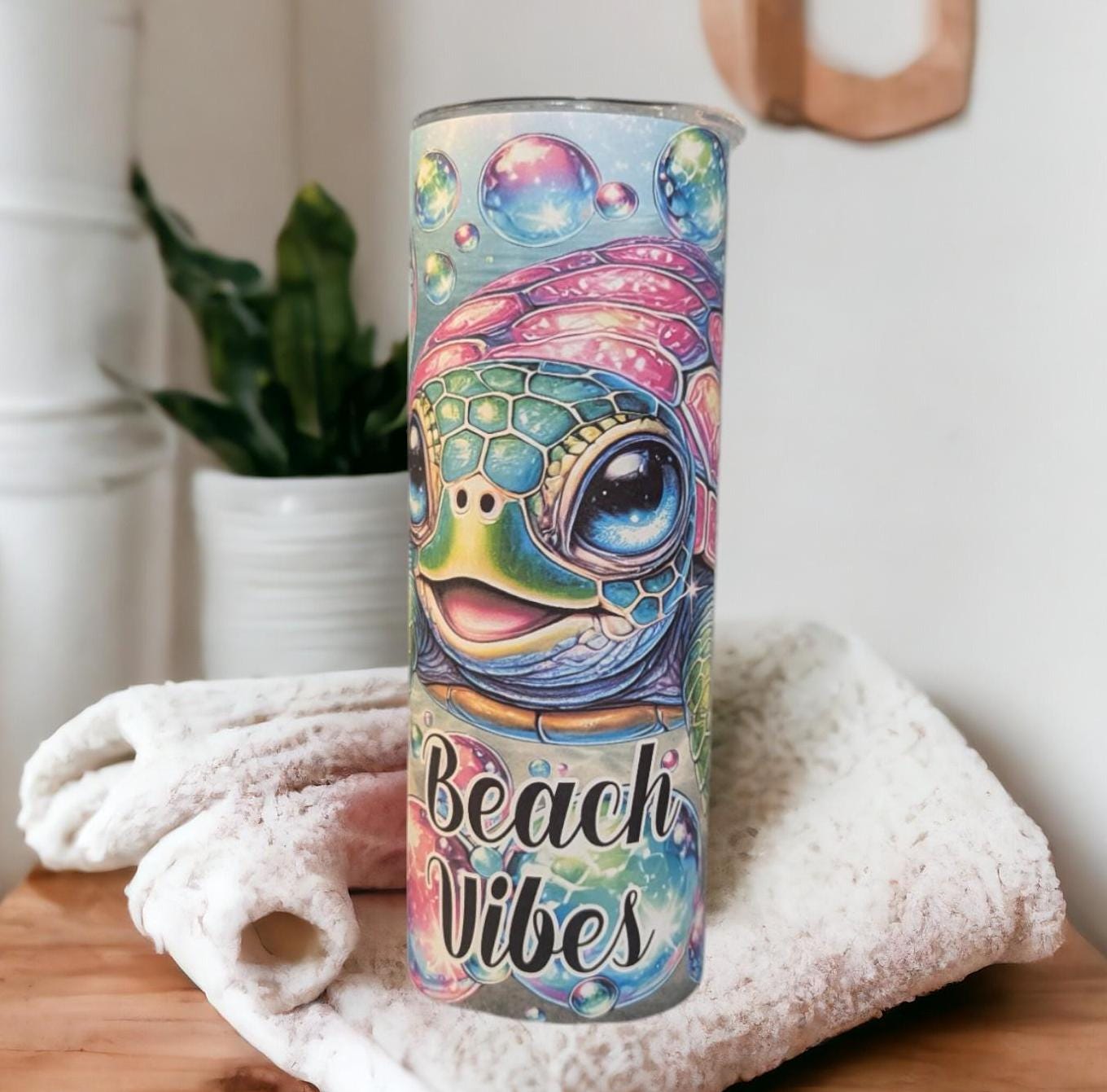 Beach Vibes Turtle Tumbler 20oz With Reusable Straw, Can Be Personalized
