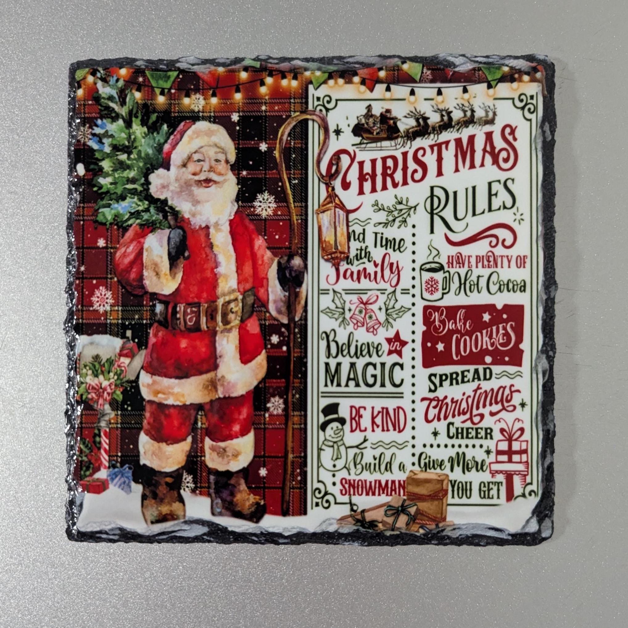 Santa Christmas Rules Slate Picture With Display Legs