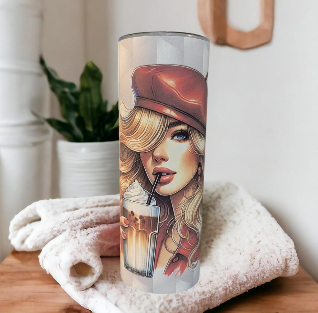 Fueled By Coffee and Anxiety Girl Tumbler 20oz With Reusable Straw, Can Be Personalized