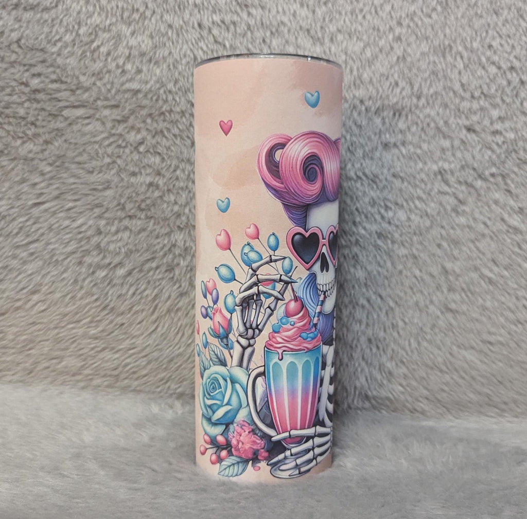 Pastel Skeleton Girl Tumbler 20oz With Reusable Straw, Can Be Personalized