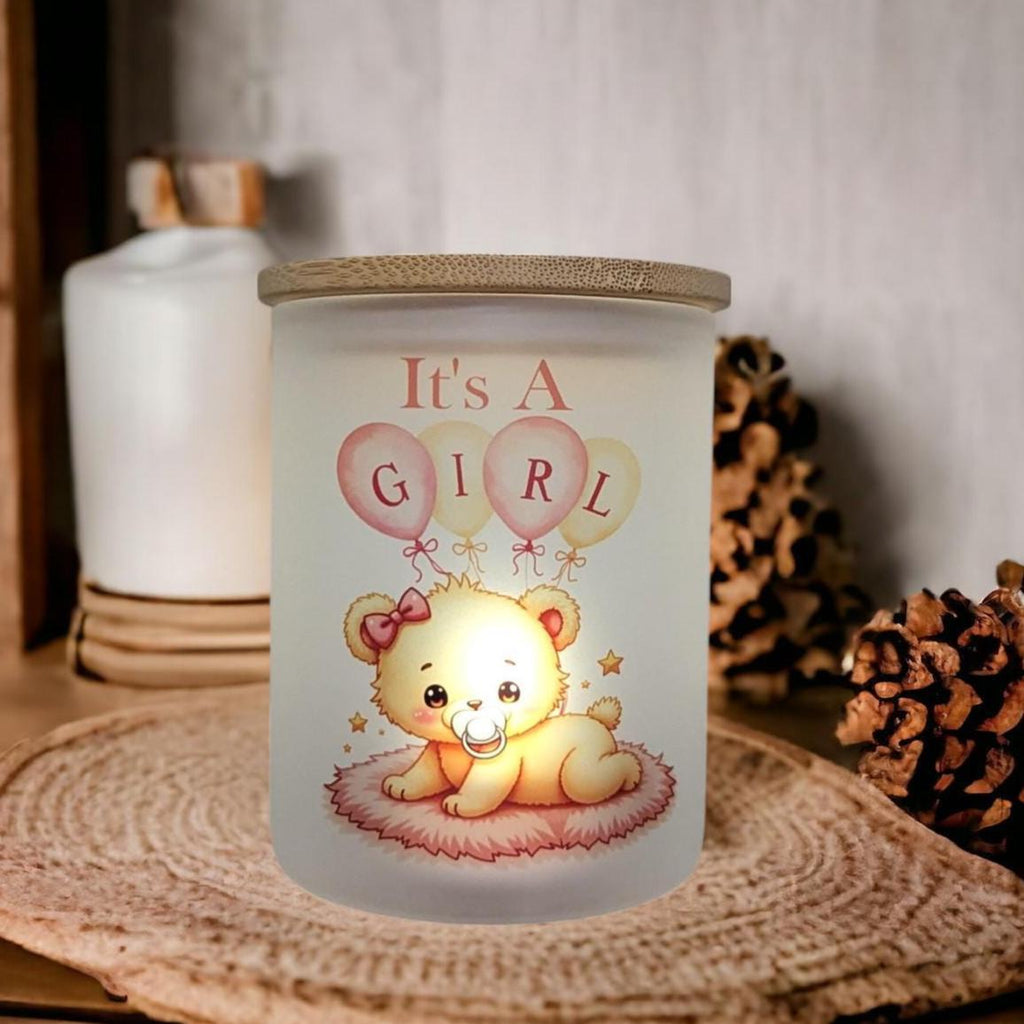 It's A Girl Candle Holder With A Battery Operated Flickering Tea Light