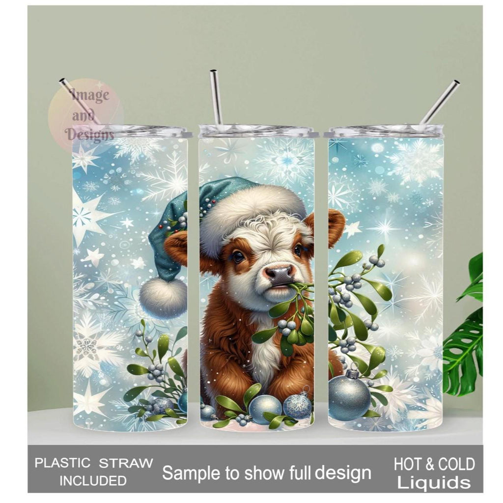 Christmas  - Winter Highland Cow Tumbler 20oz With Reusable Straw, Can Be Personalized
