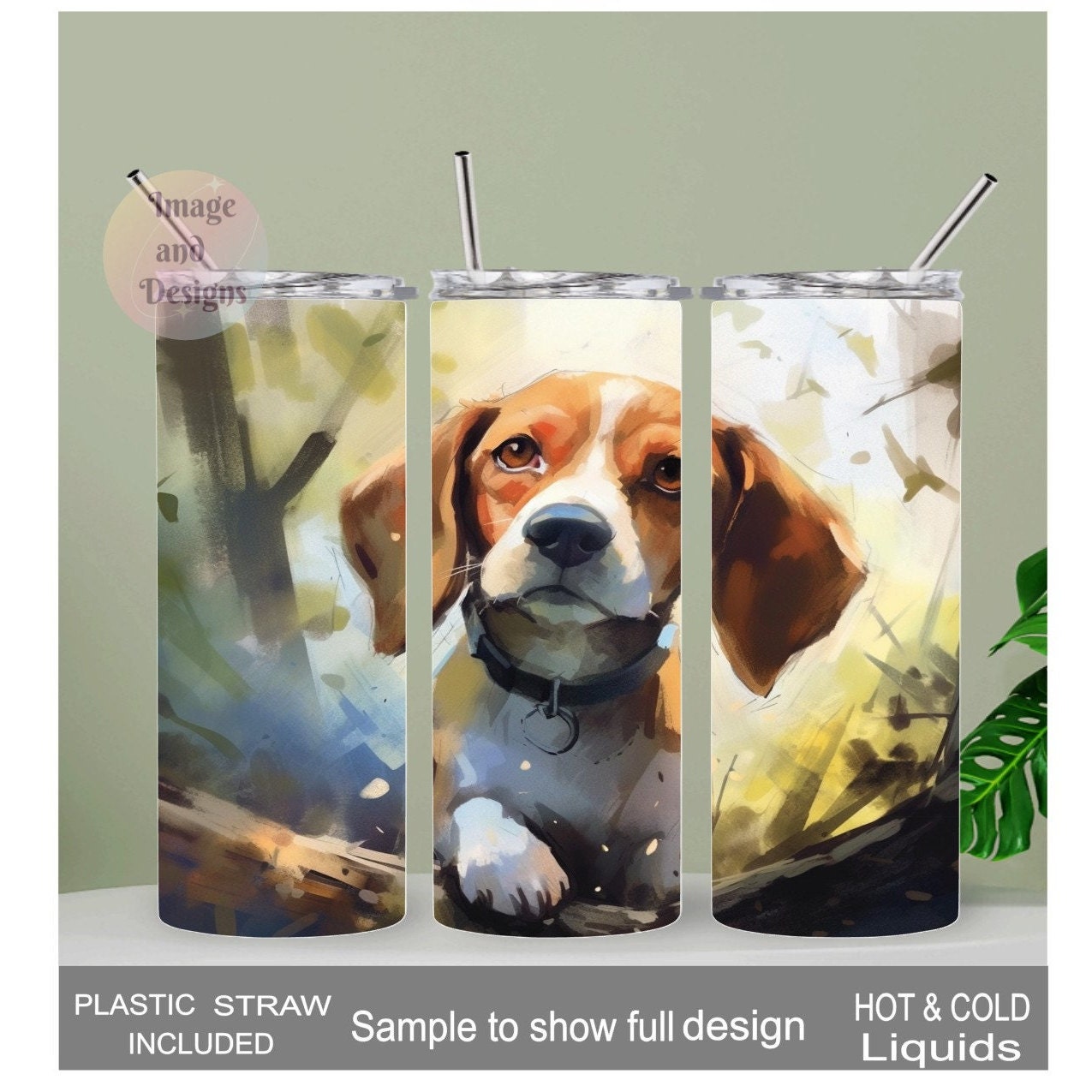 Beagle Puppy Tumbler 20oz With Reusable Straw, Can Be Personalized