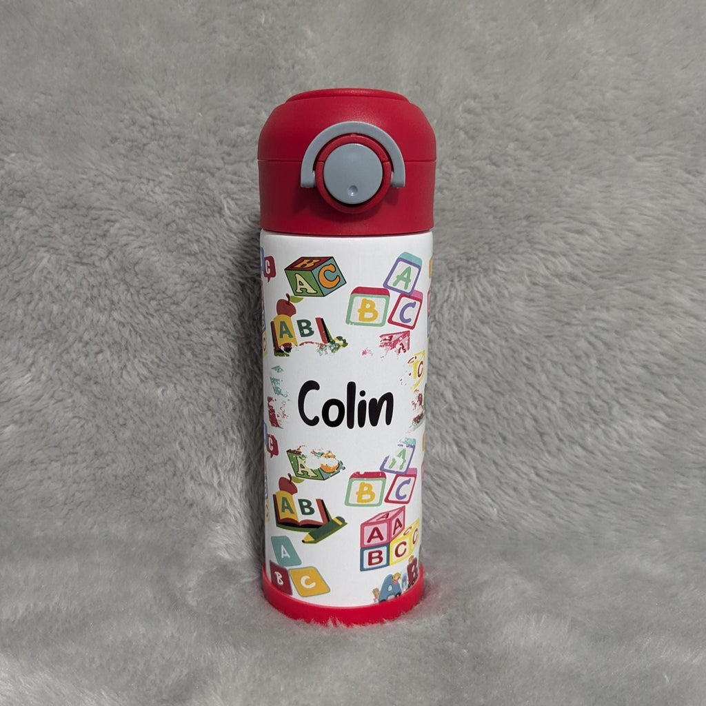 Kids Alphabet Water Bottle 12oz With Reusable Straw Can Be Personalized