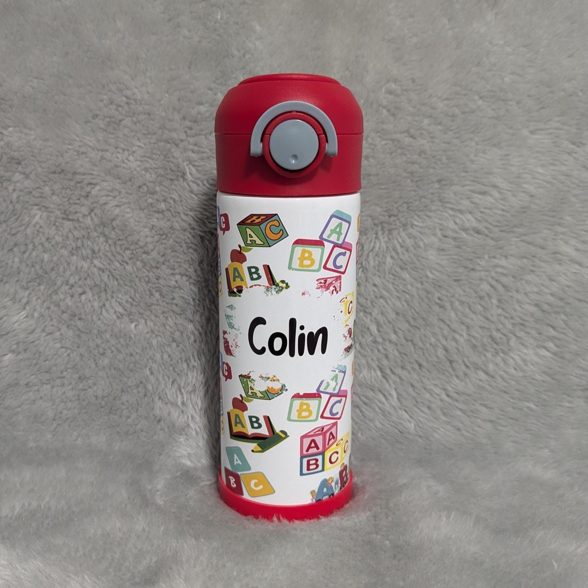Kids Alphabet Water Bottle 12oz With Reusable Straw Can Be Personalized