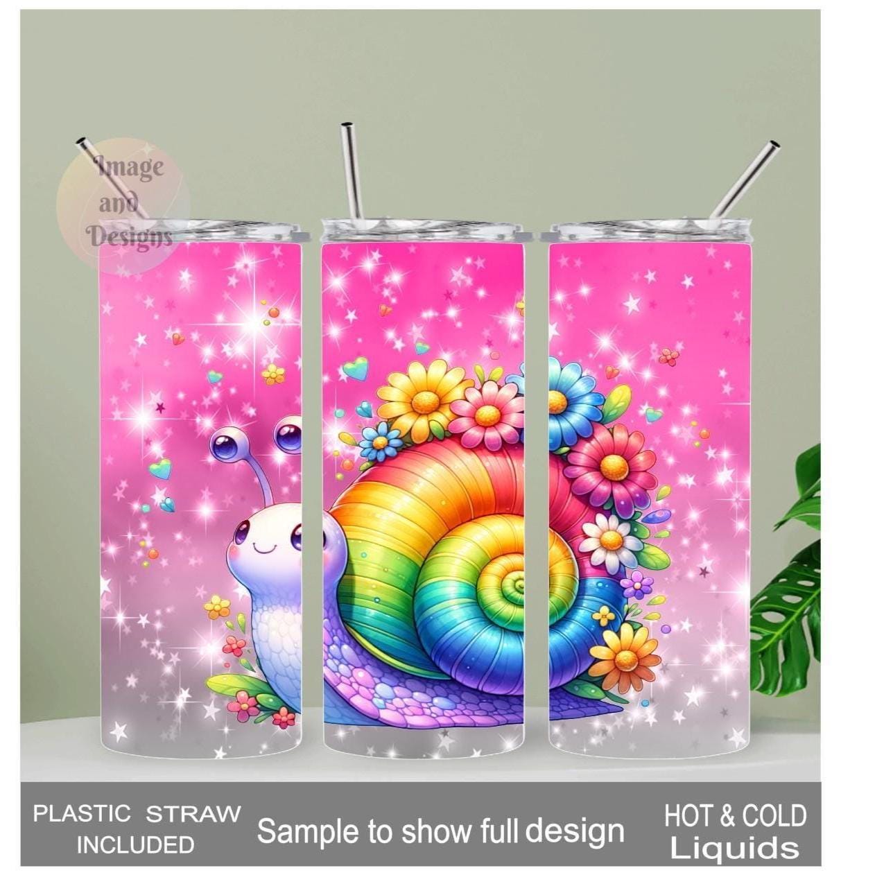 Colorful Snail Tumbler 20oz With Reusable Straw Can Be Personalized