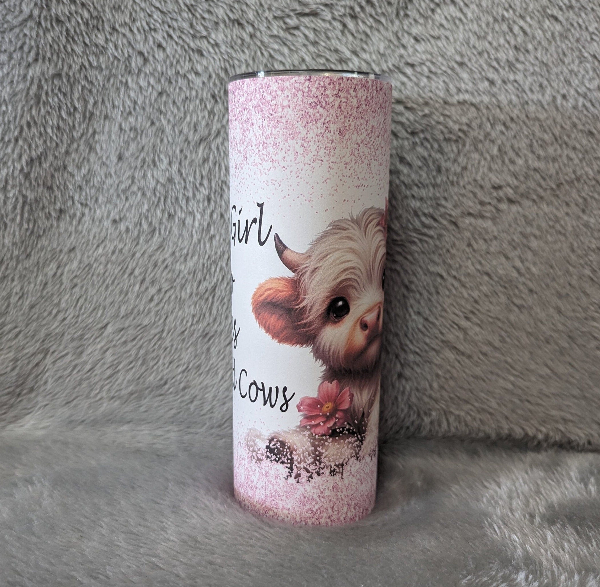 Just A Girl Who Loves Highland Cows Tumbler with A Glitter Design 20oz With Reusable Straw, Can Be Personalized