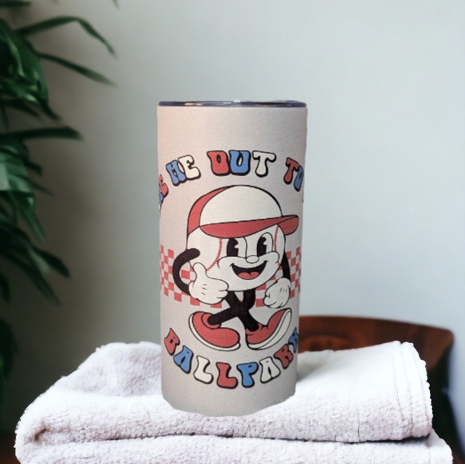 Kids Baseball Tumbler Take Me Out to the Ballpark 15oz With Reusable Straw, Can Be Personalized