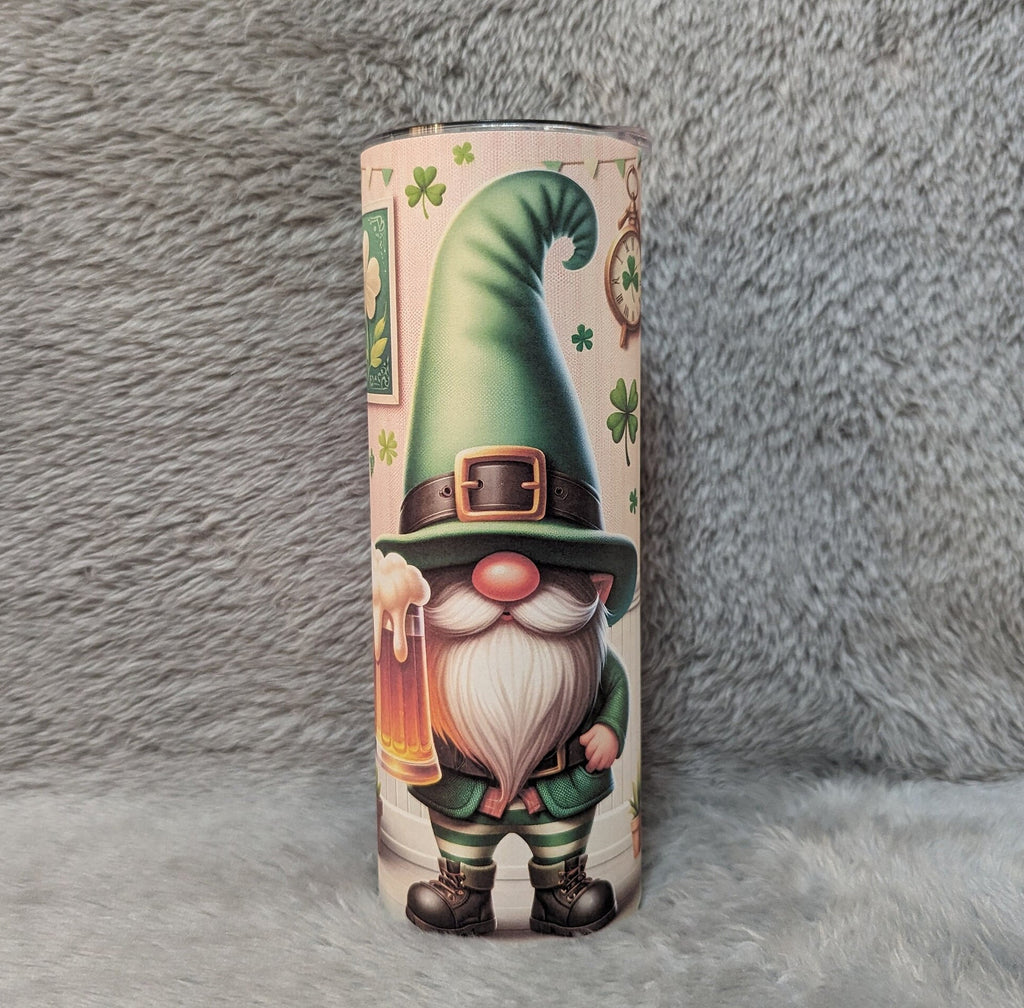 St. Patrick's Day Irish Gnome Tumbler 20oz With Reusable Straw, Can Be Personalized