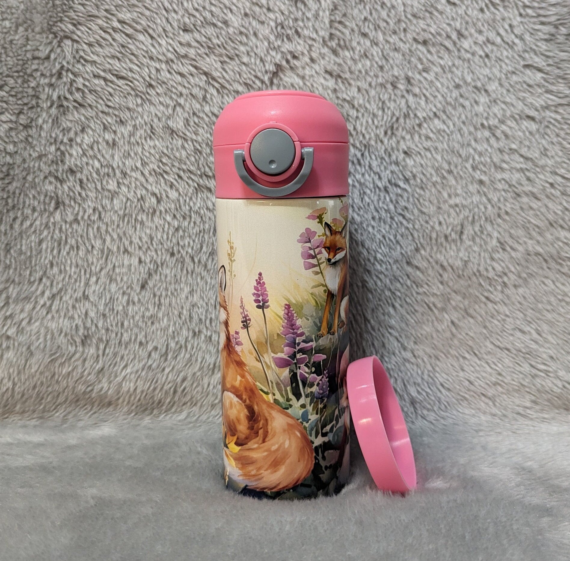 Kids Fox Family Water Bottle 20oz With Reusable Straw Can Be Personalized