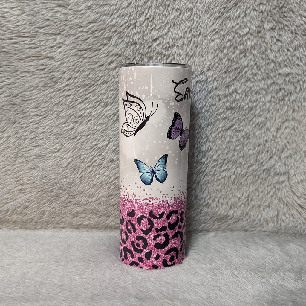 Butterfly Tumbler With A Glitter Design 20oz With Reusable Straw, Can Be Personalized
