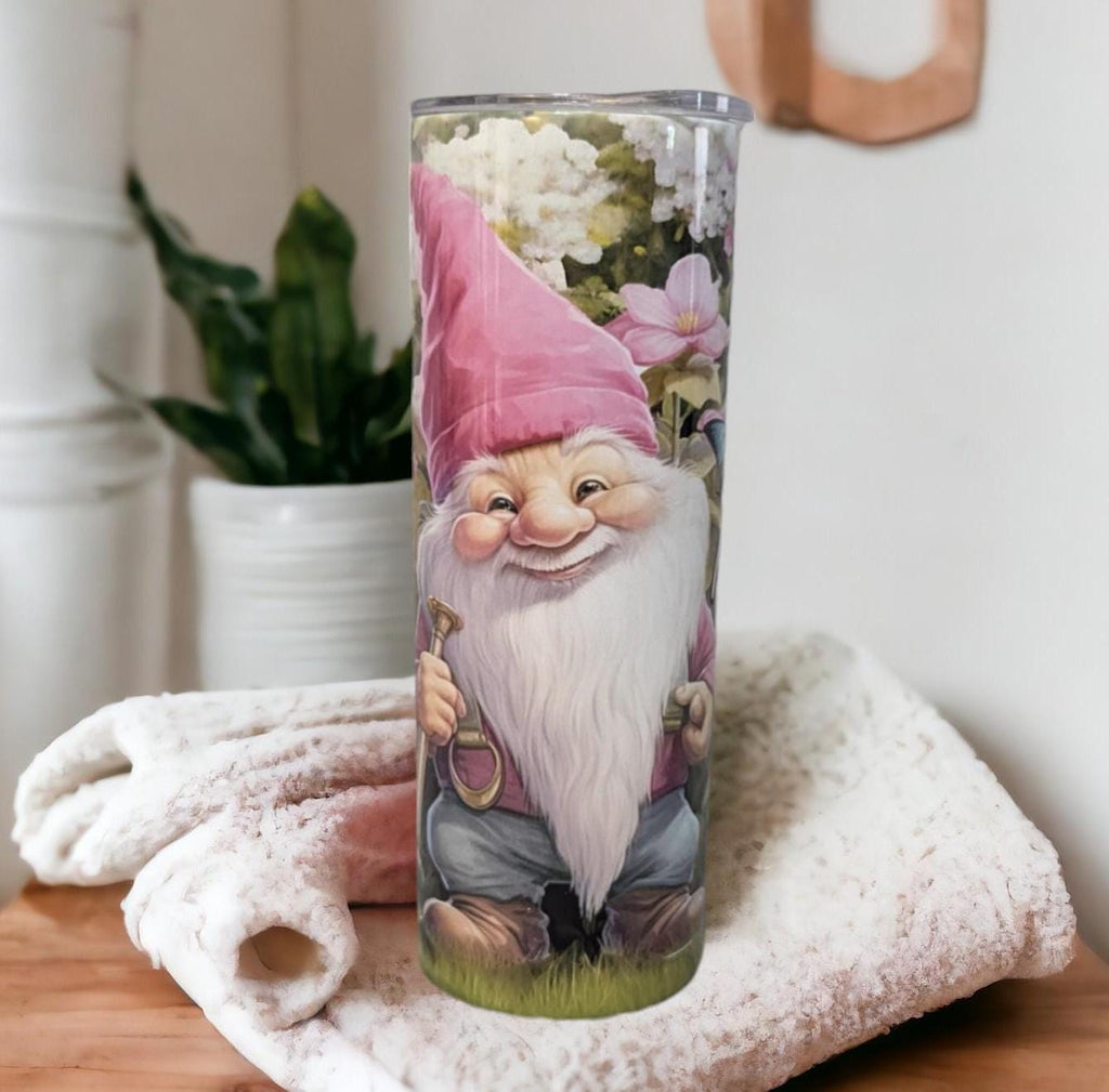 Cute Garden Gnome Tumbler 20oz With Reusable Straw, Can Be Personalized