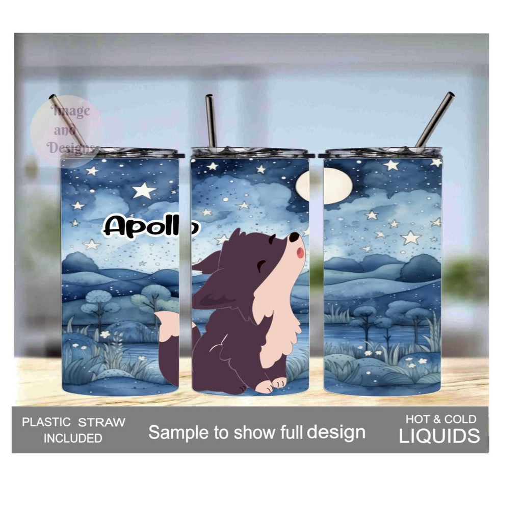 Kids Wolf Tumbler 15oz With Reusable Straw, Can Be Personalized