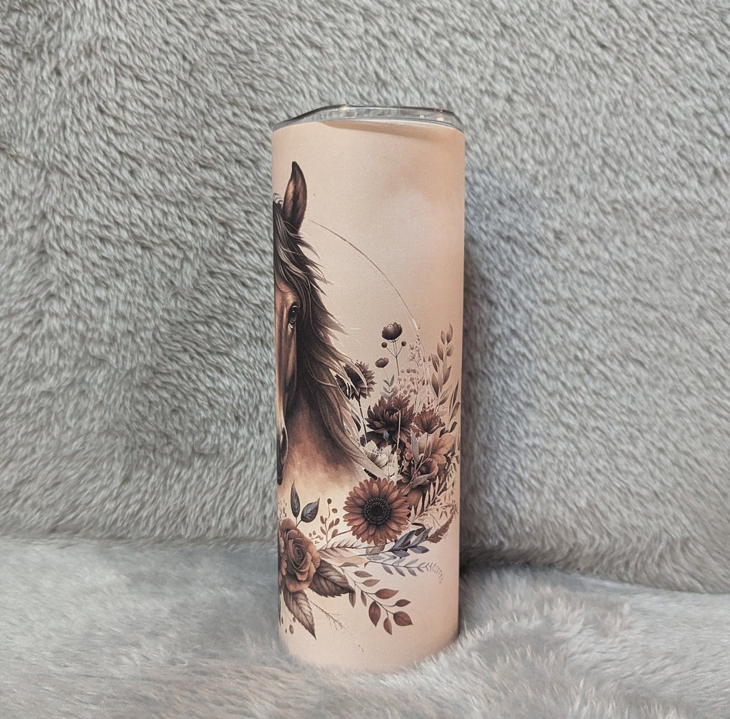 Floral Boho Horse Tumbler 20oz With Reusable Straw, Can Be Personalized