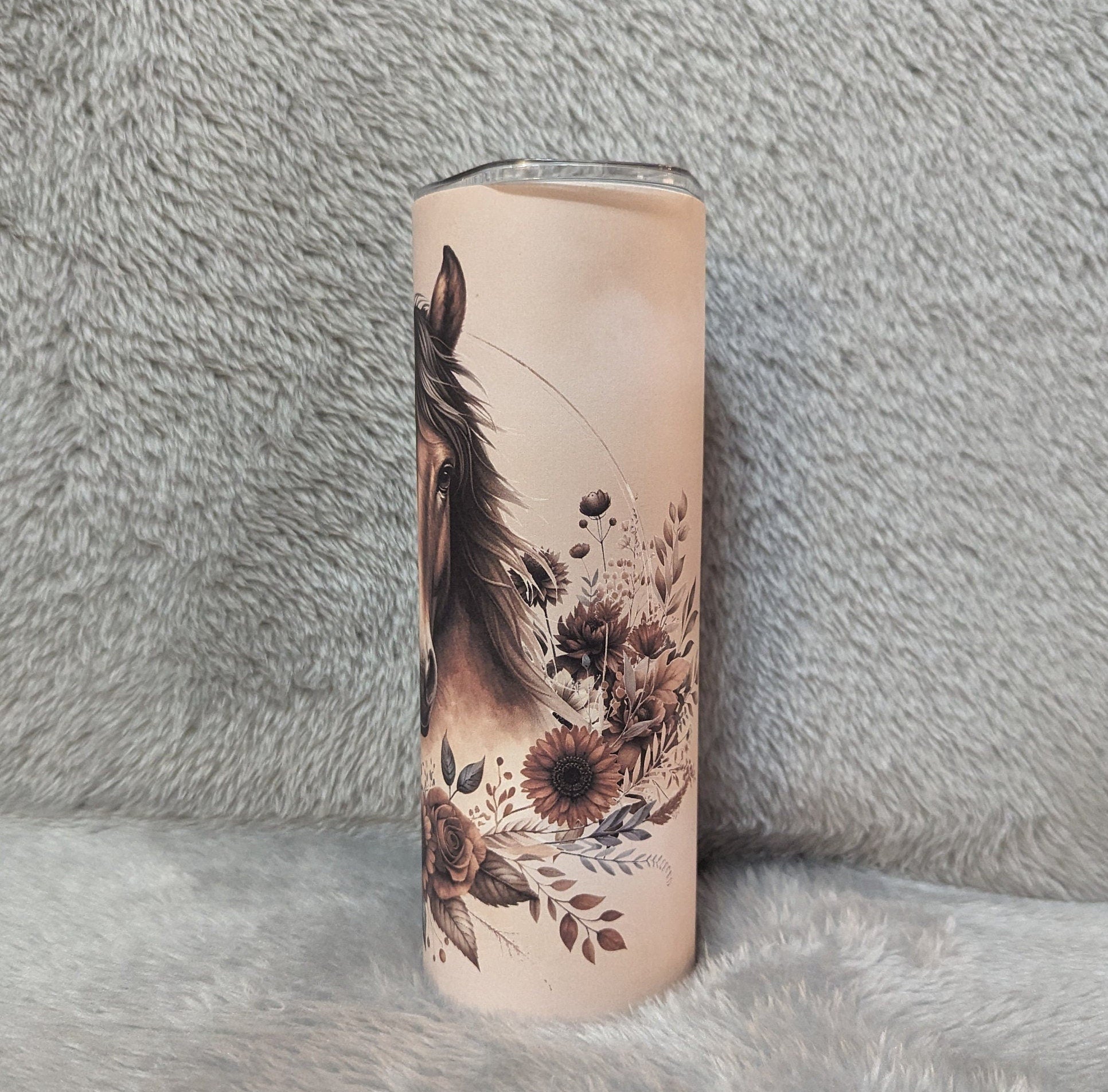 Floral Boho Horse Tumbler 20oz With Reusable Straw, Can Be Personalized