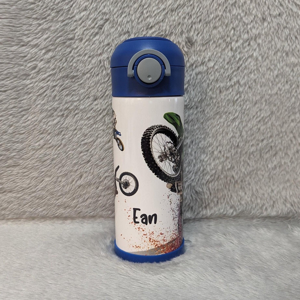 Kids Dirt Bike Water Bottle 12oz With Reusable Straw Can Be Personalized