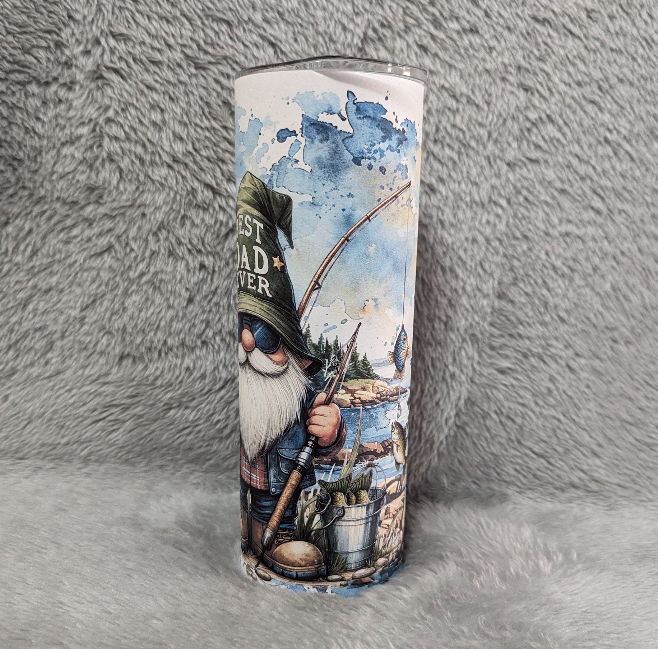 Best Dad Ever Fishing Gnome Tumbler 20oz With Reusable Straw, Can Be Personalized