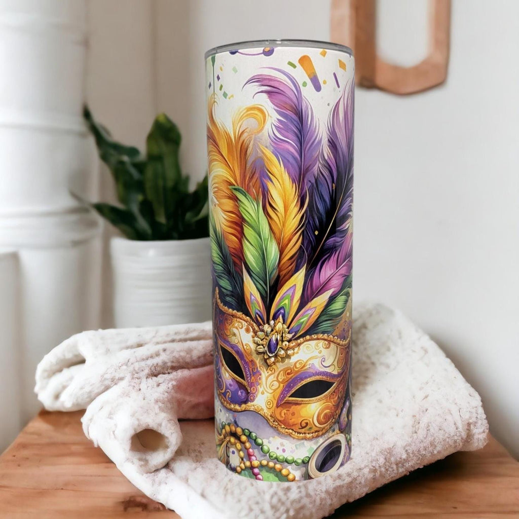 Mardi Gras Tumbler 20oz With Reusable Straw, Can Be Personalized
