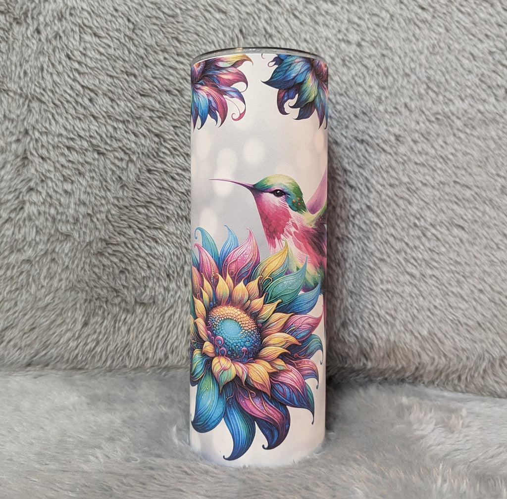 Hummingbird Tumbler with Colorful Sunflowers 20oz With Reusable Straw, Can Be Personalized