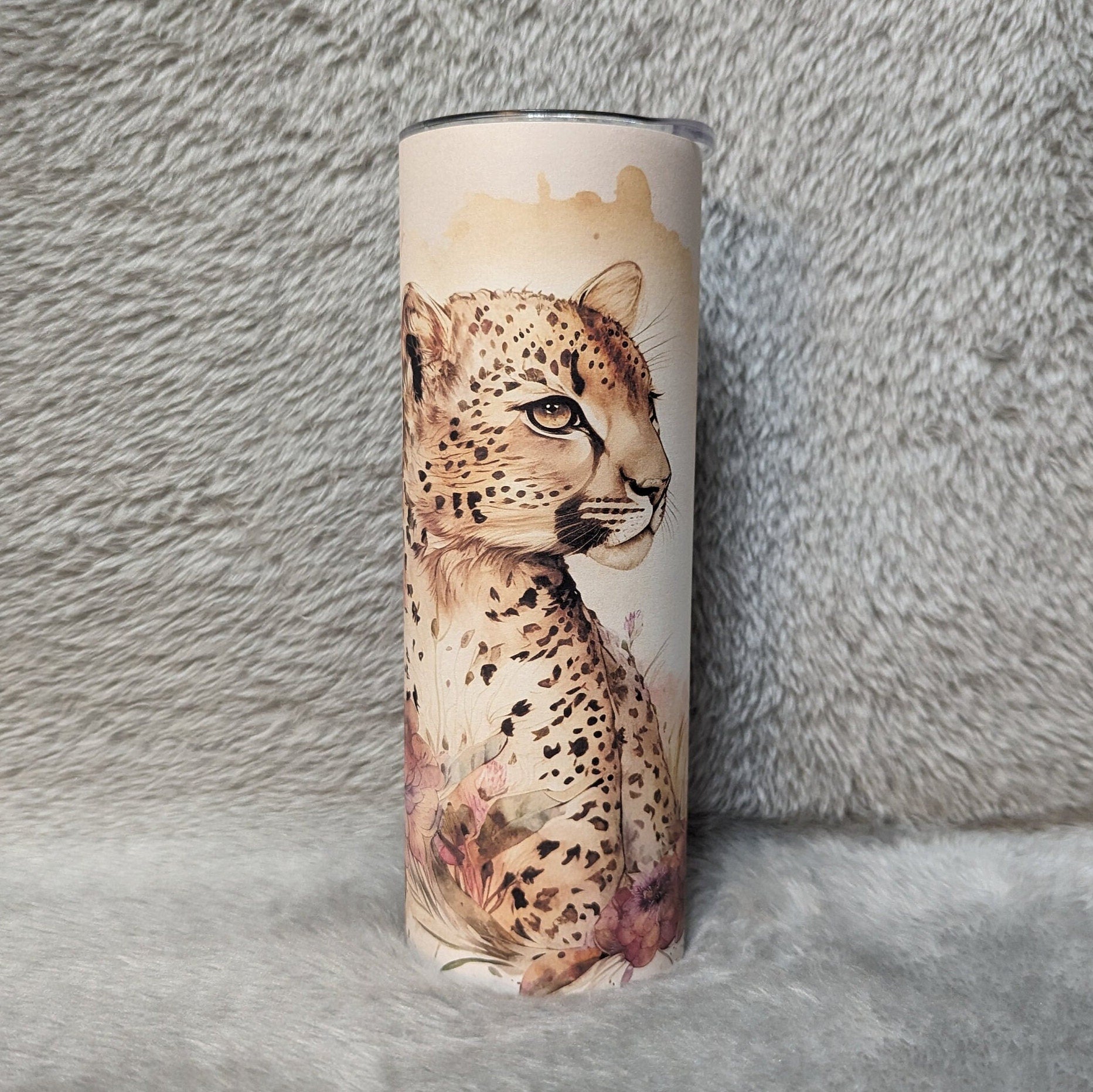 Leopard Tumbler with A Watercolor Design 20oz With Reusable Straw, Can Be Personalized