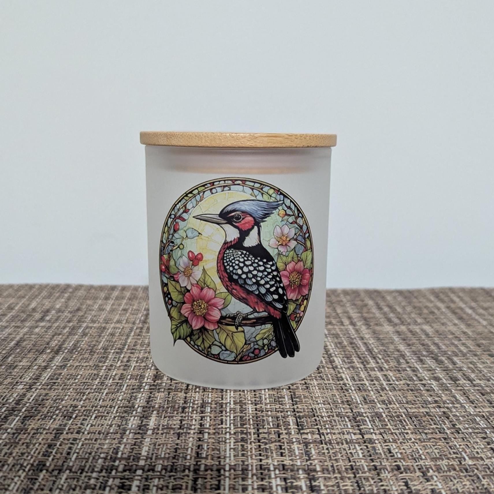 Pretty Woodpecker Candle Holder With A Battery Operated Flickering Tea Light