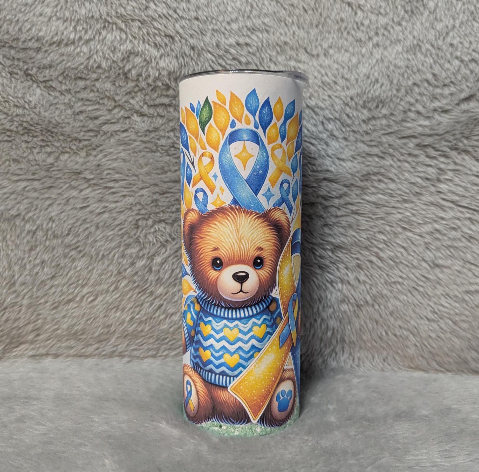 Down Syndrome Awareness Bear Tumbler 20oz With Reusable Straw, Can Be Personalized