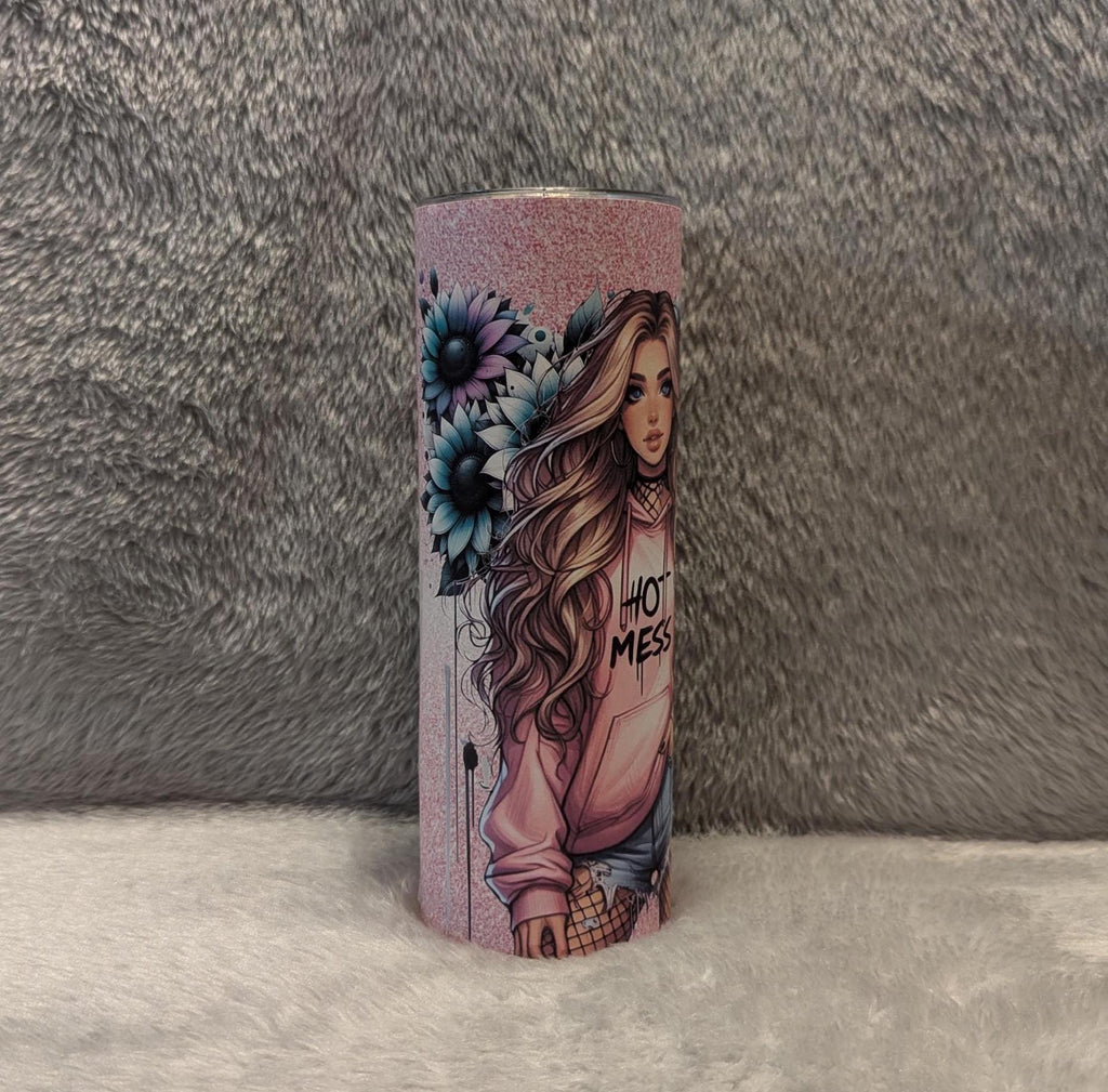 Hot Mess Girl Tumbler 20oz With Reusable Straw, Can Be Personalized