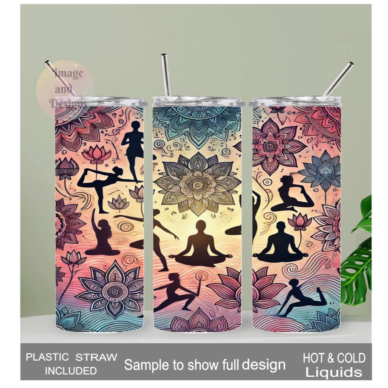 Yoga and Zen Inspired Tumbler 20oz With Reusable Straw, Can Be Personalized