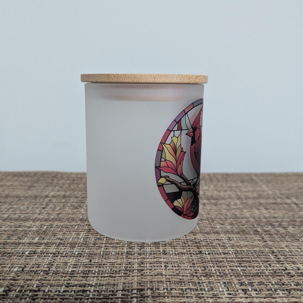 Stained Glass Red Cardinal Candle Holder With A Battery Operated Flickering Tea Light