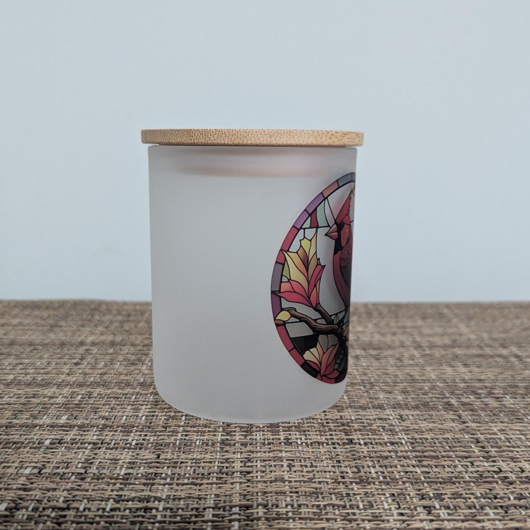 Stained Glass Red Cardinal Candle Holder With A Battery Operated Flickering Tea Light