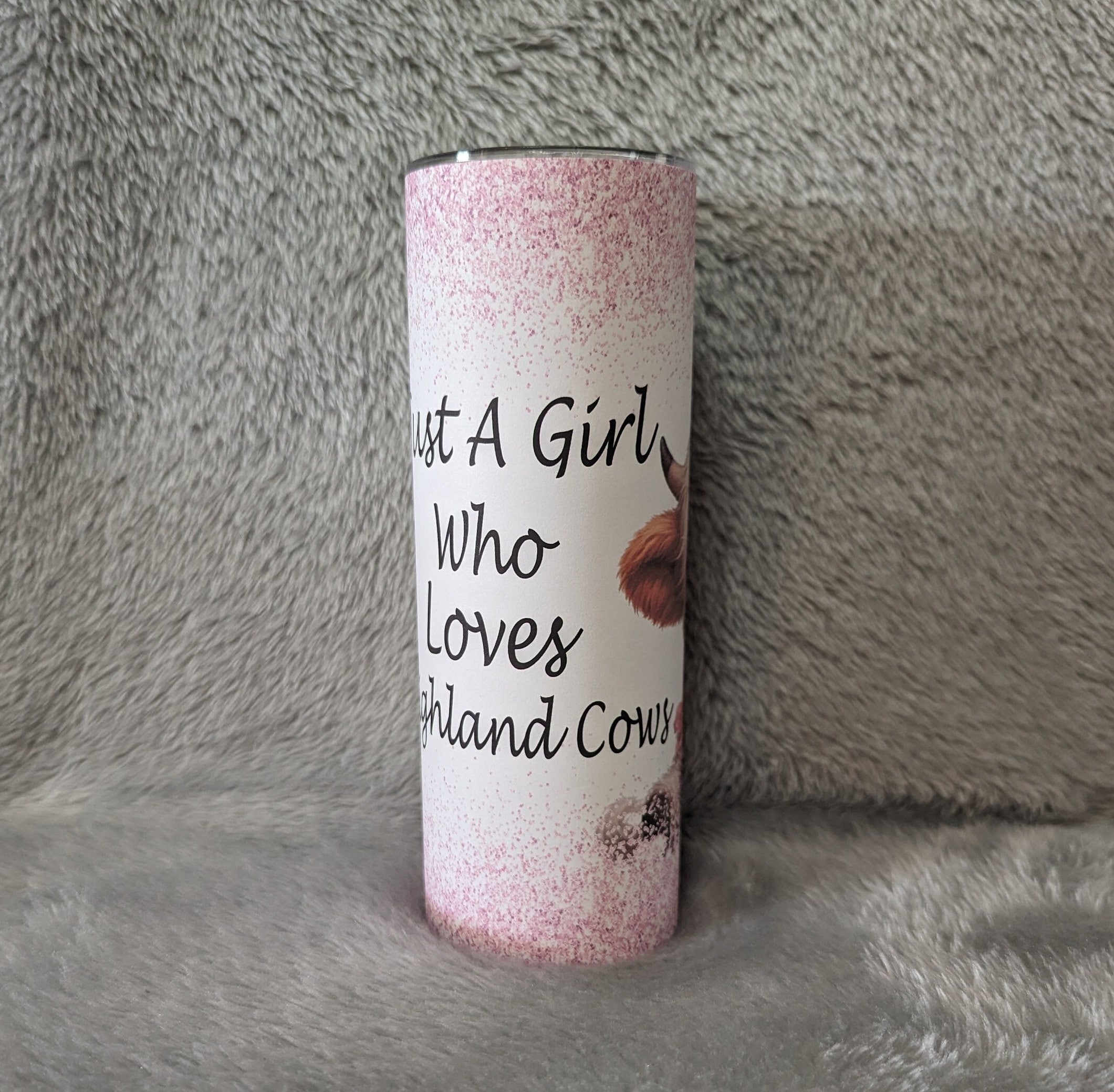 Just A Girl Who Loves Highland Cows Tumbler with A Glitter Design 20oz With Reusable Straw, Can Be Personalized