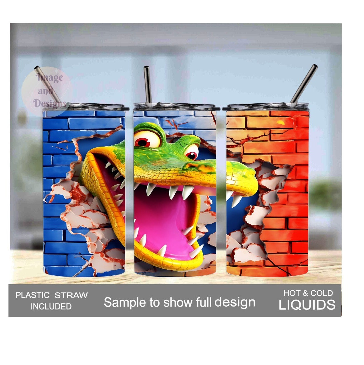 Kids Alligator Tumbler 15oz With Reusable Straw, Can Be Personalized