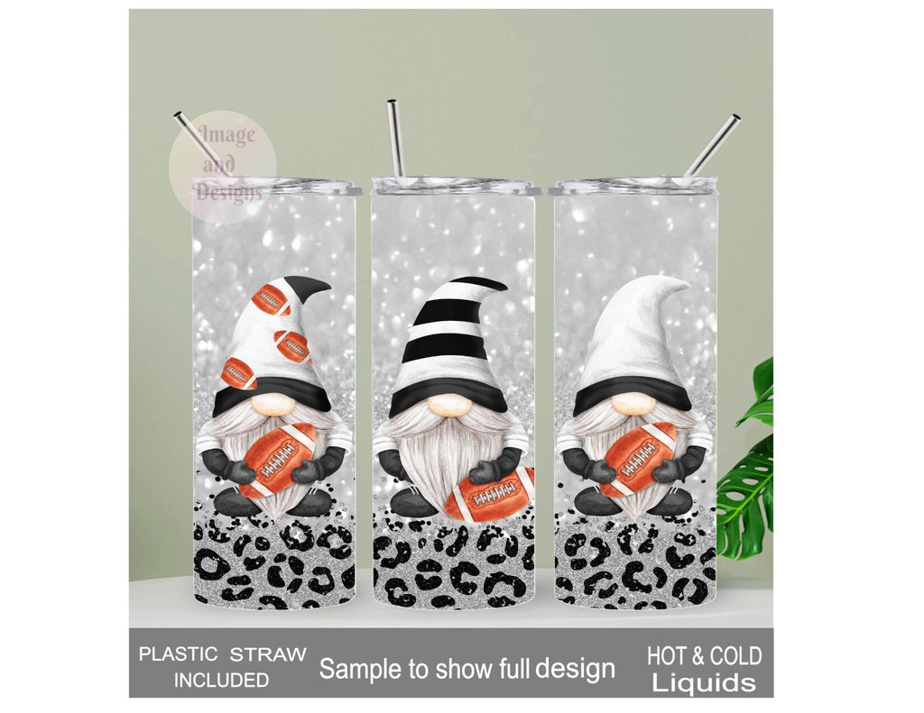 Football Gnome Tumbler 20oz With Reusable Straw, Can Be Personalized