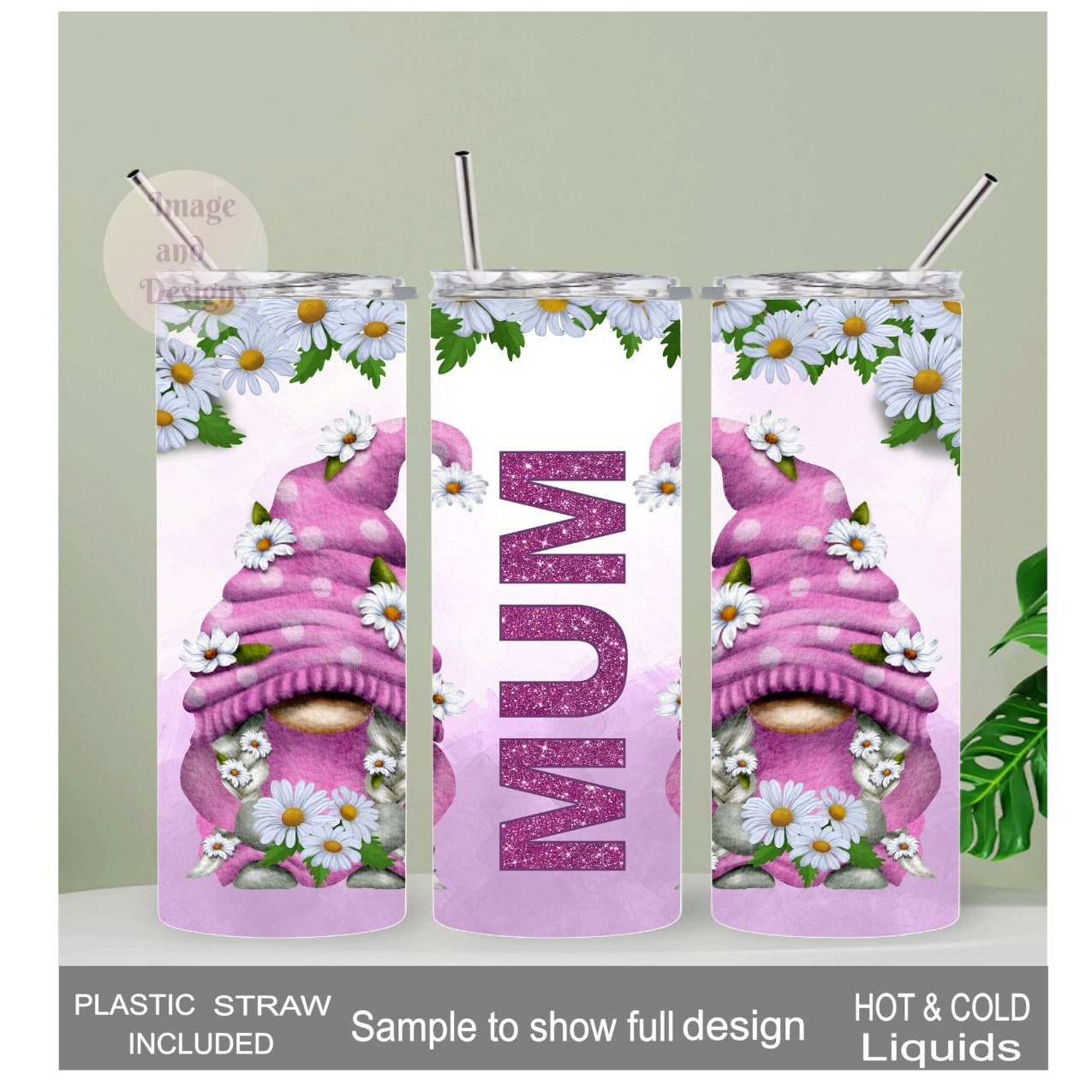 Gnome Tumbler with Gnomes and Daisies 20oz With Reusable Straw, Can Be Personalized