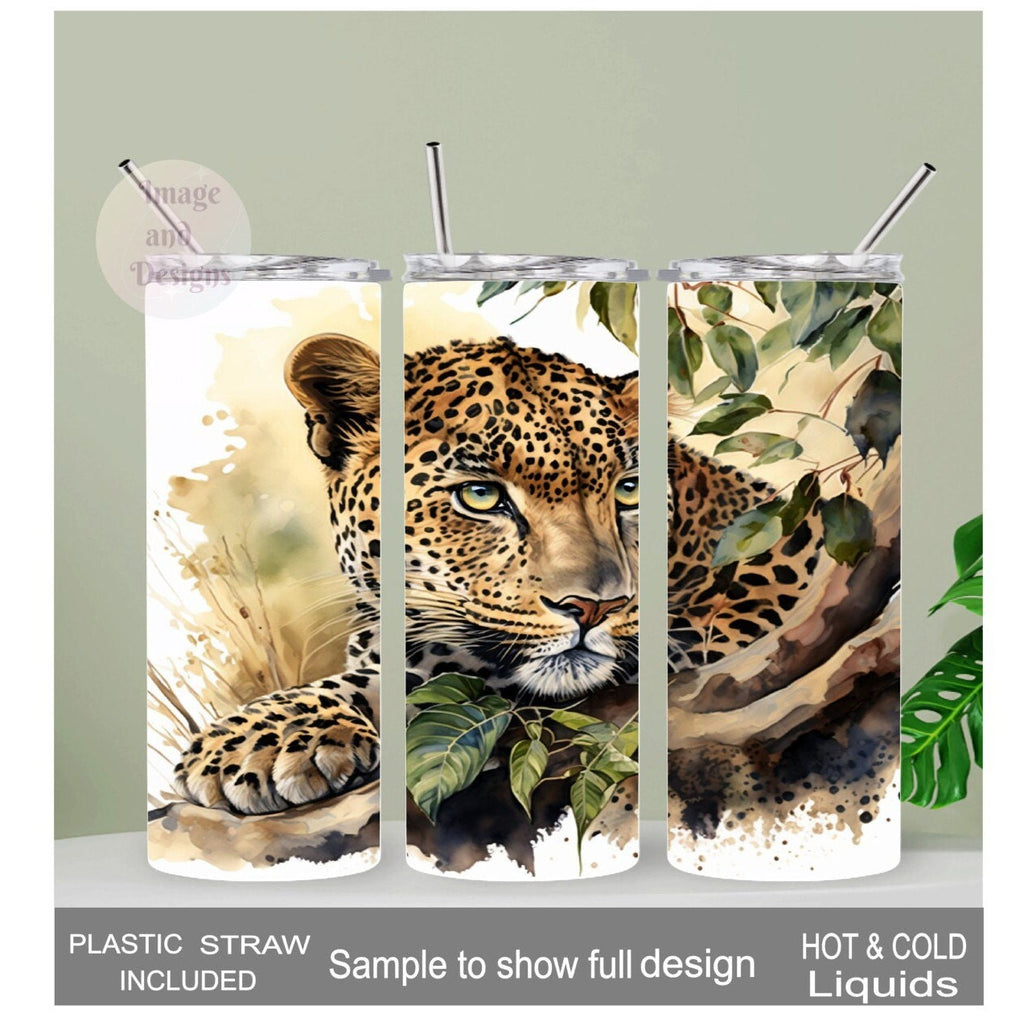 Beautiful Leopard Tumbler 20oz With Reusable Straw, Can Be Personalized
